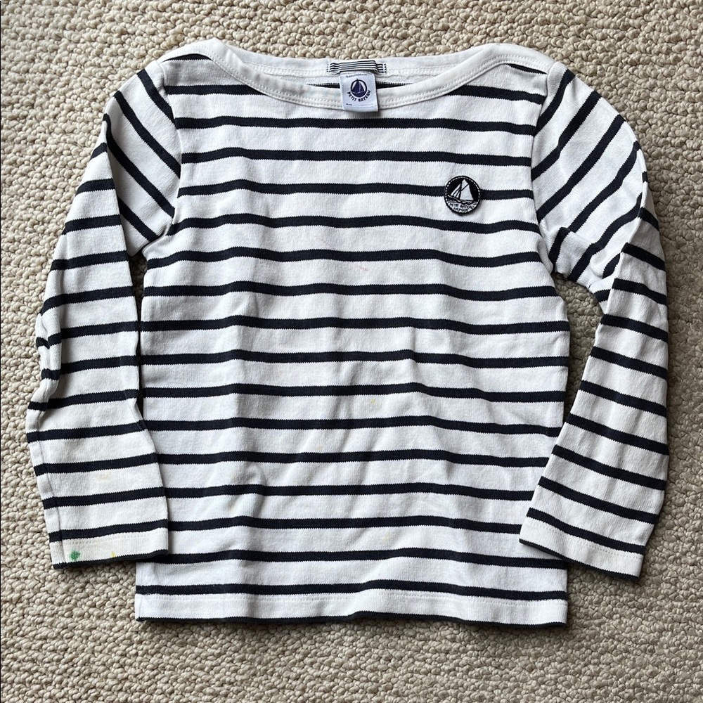 Petit Bateau Striped Long Sleeve Tee in Navy and White